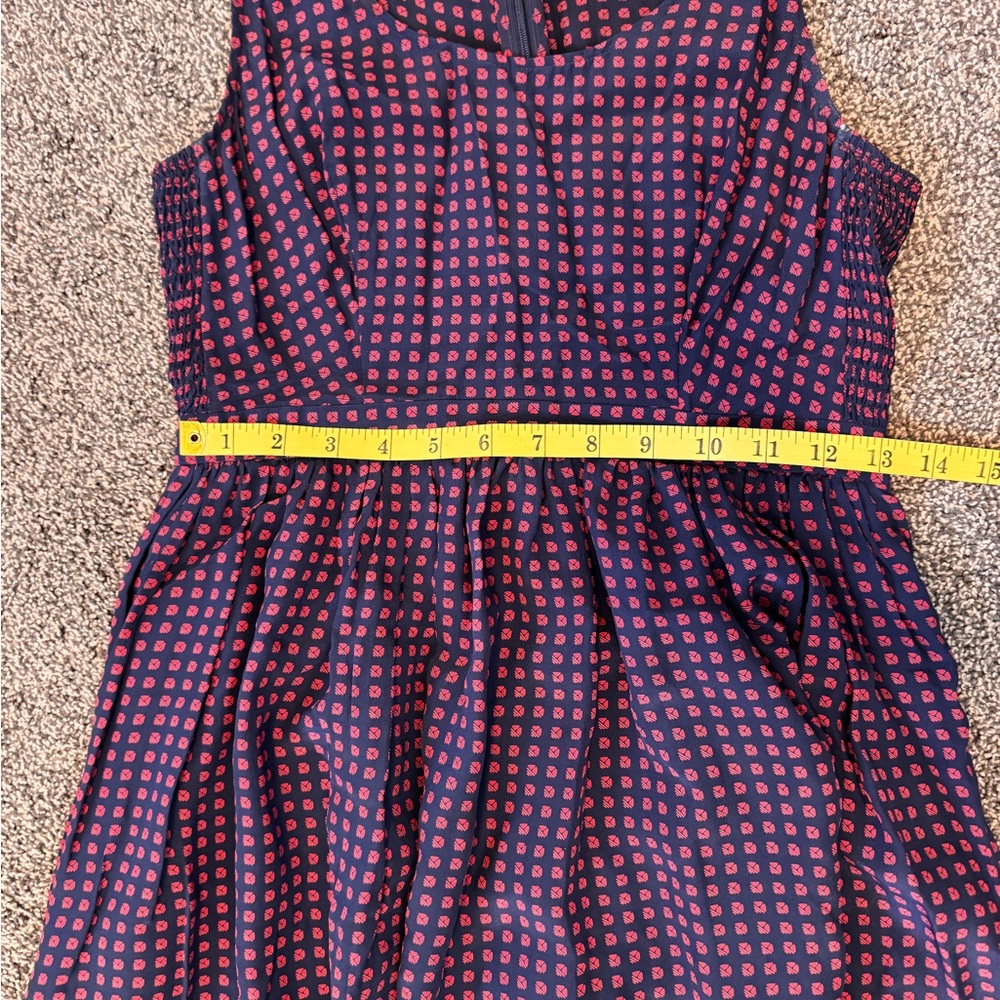 Maple 100% Silk Navy and Red Smock Waist Scoop Neck Sleeveless Dress size 2 - Picture 14 of 14